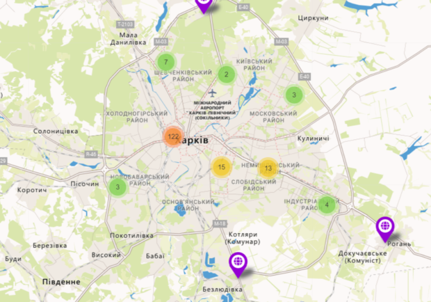 Появилась карта "коронавирусных" закупок харьковских больниц. Скриншот: covid.shtab.net