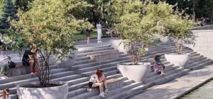 Смотри фото: в саду Шевченко высадили деревья на бетонных ступенях