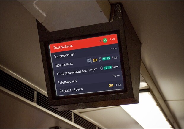 В харьковском метро появился поезд с информационными экранами. Фото: stroyobzor.ua