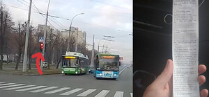 В Харькове оштрафовали водителя троллейбуса, который проехал перекресток на красный свет (видео)