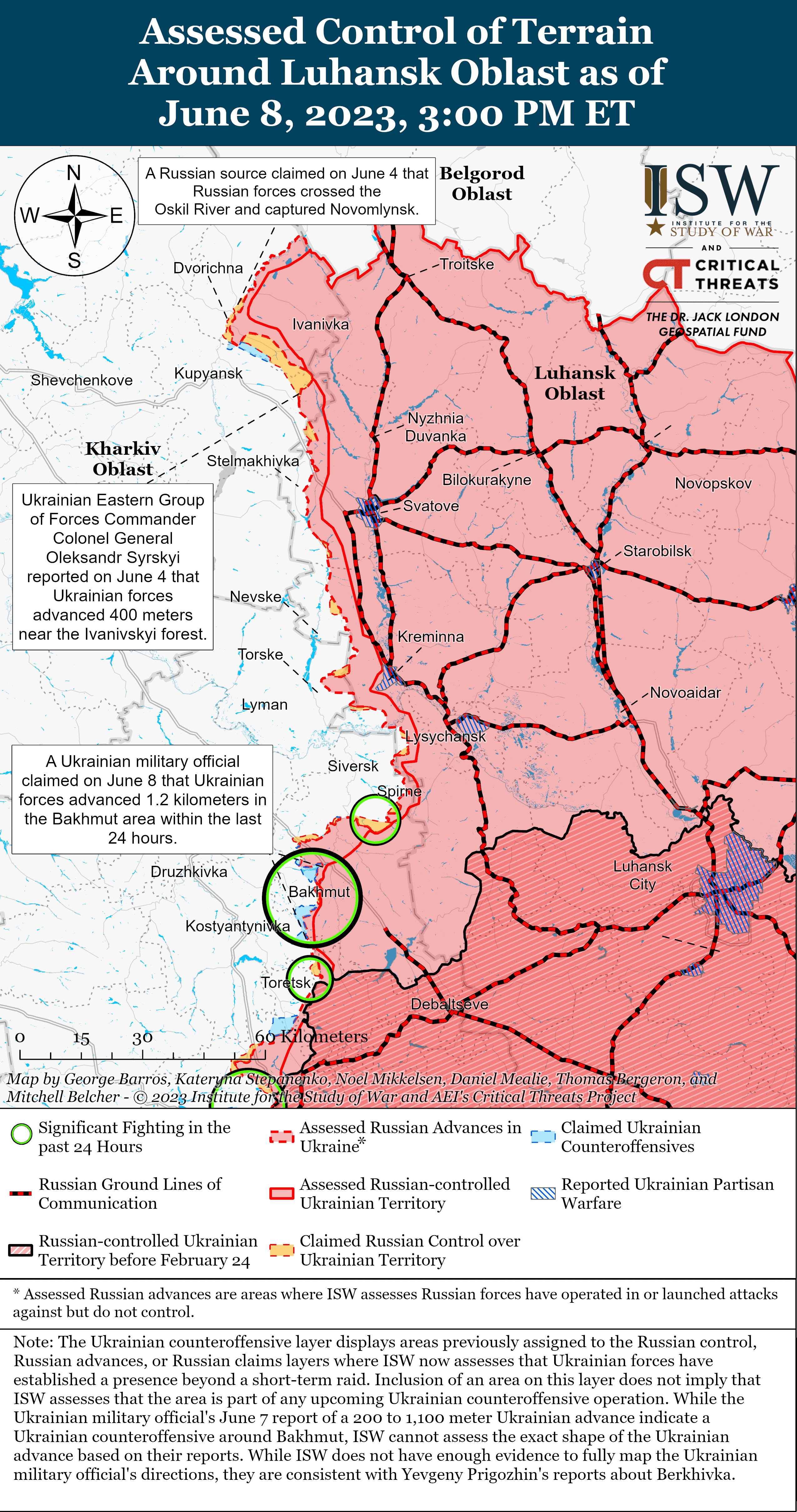 Карта боевых действий в Украине 9 июня.