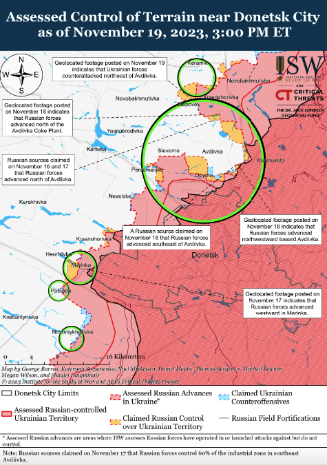 Мапа бойових дій в Україні на 20 листопада.