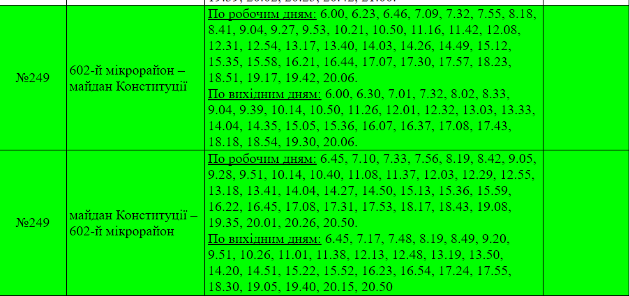 Расписание маршрутки №249 в Харькове