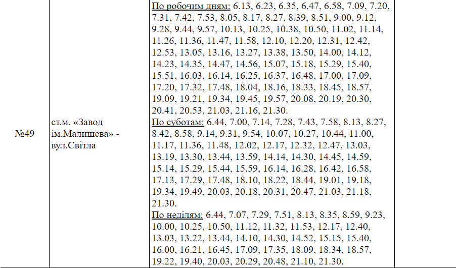 Расписание маршрутки №49 в Харькове