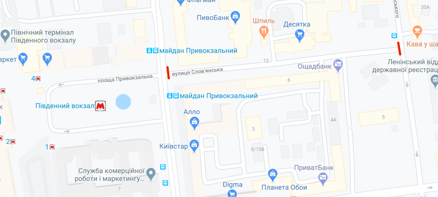 В Харькове перекрыли улицу Славянскую. Скриншот: Гугл Карты