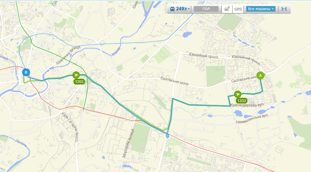 Маршрут автобуса №249 в Харькове.