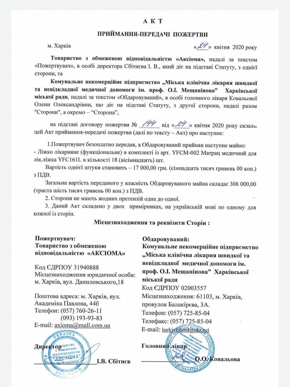 «Французский бульвар» отдал харьковским больницам 850 000 гривен на борьбу с коронавирусом фото 2 1