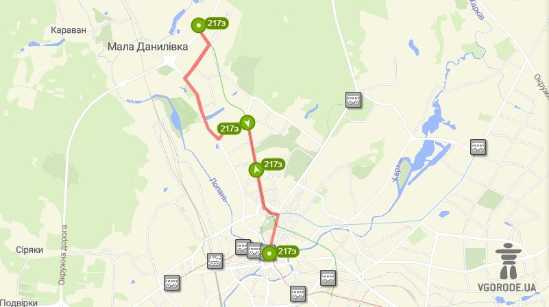 По какому маршруту ходит автобус 217э в Харькове.