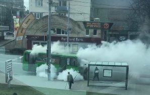 Видеофакт: на Павловом Поле задымился автобус фото 1