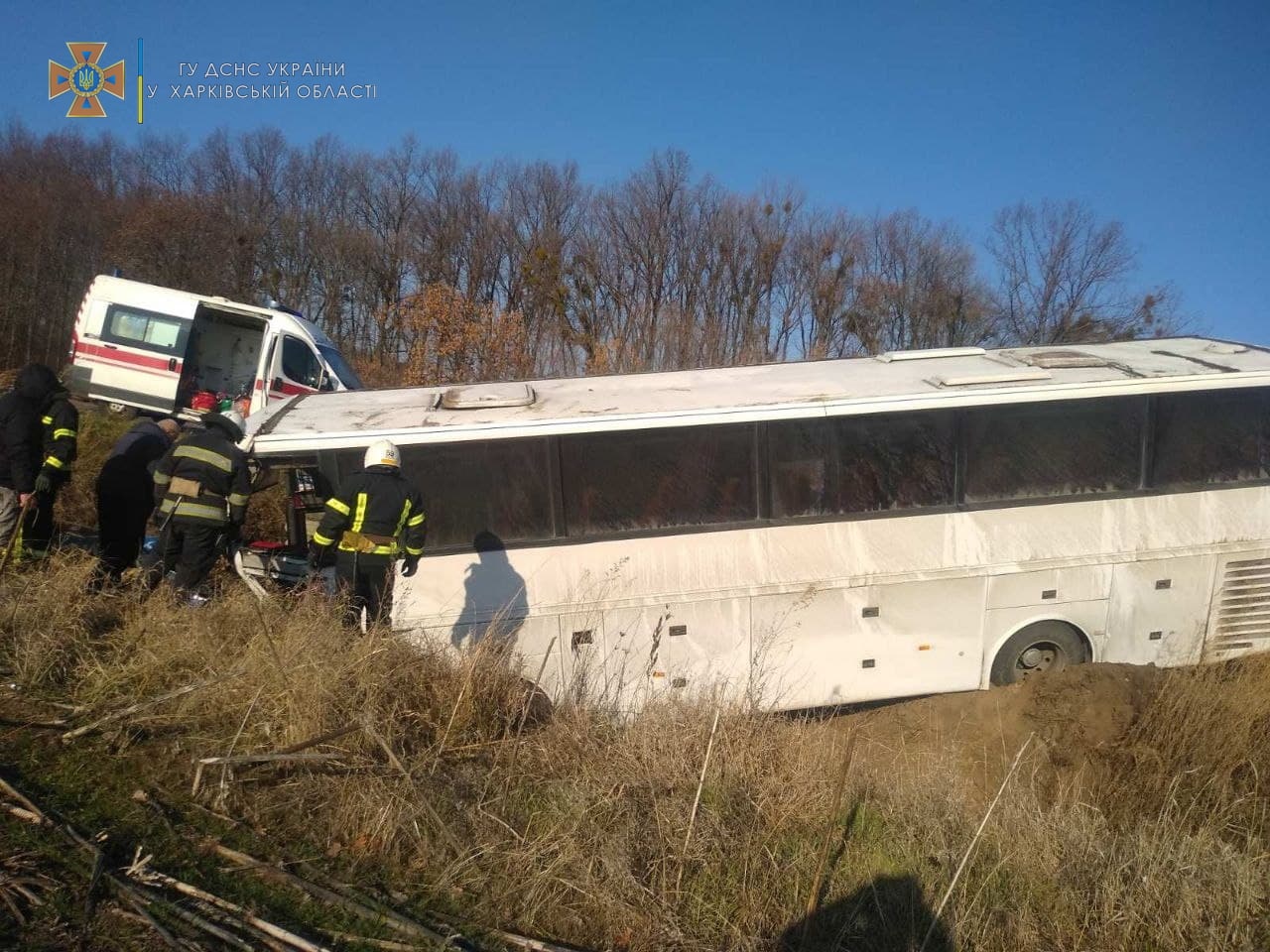 Пострадал водитель и пассажиры: на трассе Харьков — Киев автобус слетел в кювет фото 1