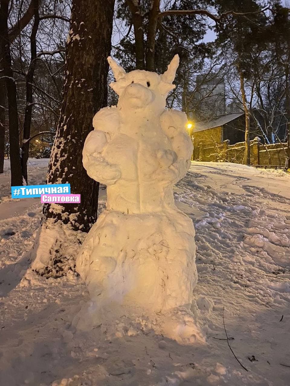 Первый снегопад: в Харькове массово лепят снежные скульптуры.