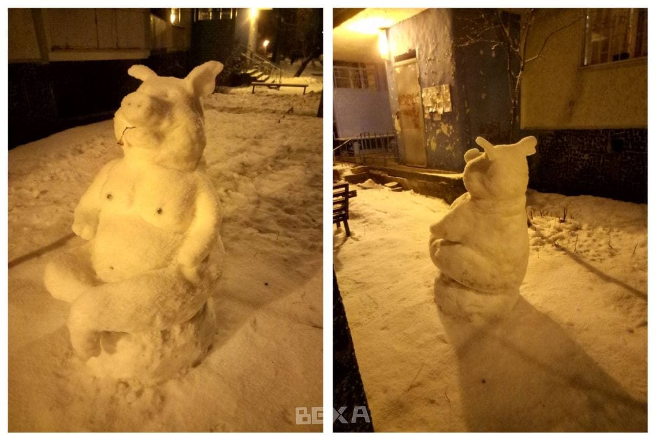 Первый снегопад: в Харькове массово лепят снежные скульптуры.