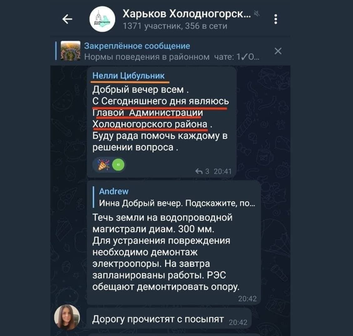 Руководителем Холодногорского района назначена Нелли Цибульник.