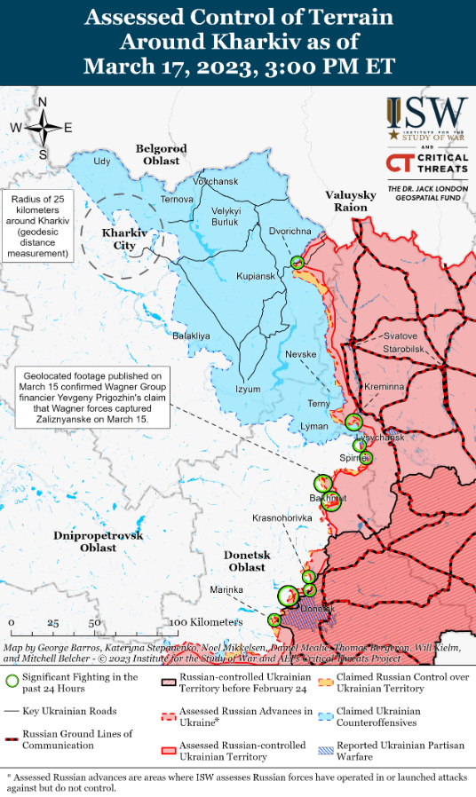Карта боевых действий в Украине 18 марта. Фото: ISW