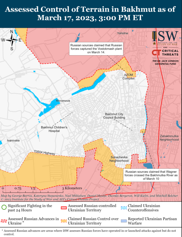 Карта боевых действий в Украине 18 марта. Фото: ISW