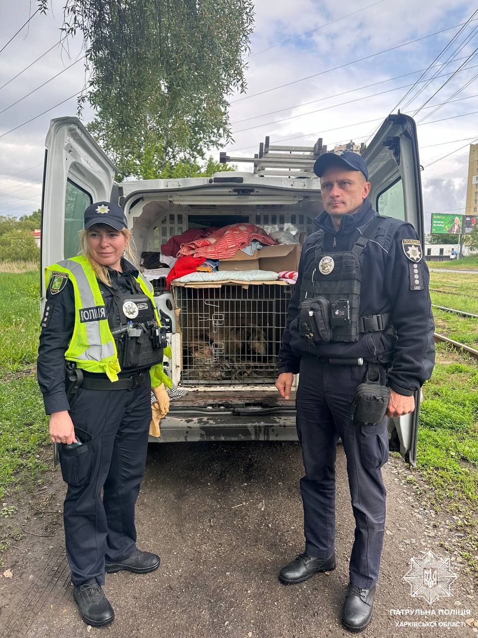 В Харькове патрульные помогли раненой собаке.