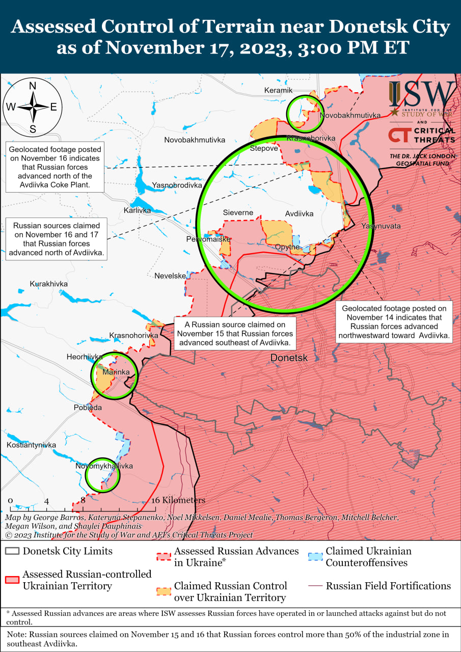 Карта боевых действий на Украине 18 ноября.