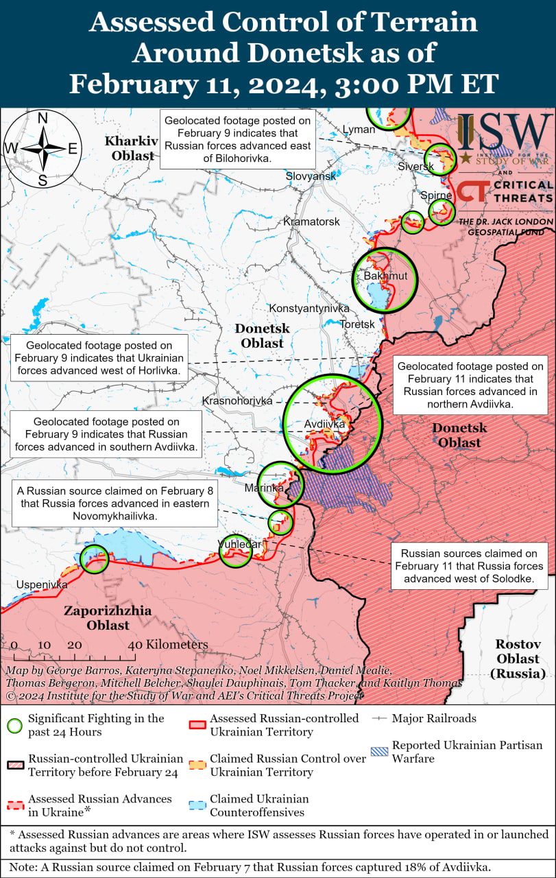 Карта боевых действий на Украине 12 февраля.